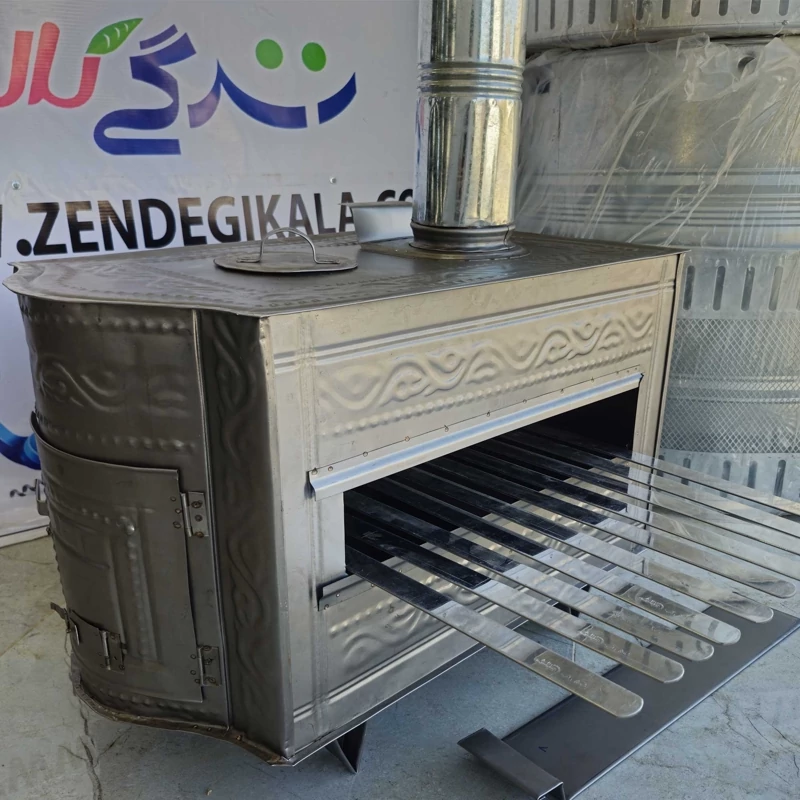 بخاری هیزمی سهکاره بزرگ کبابپزدار